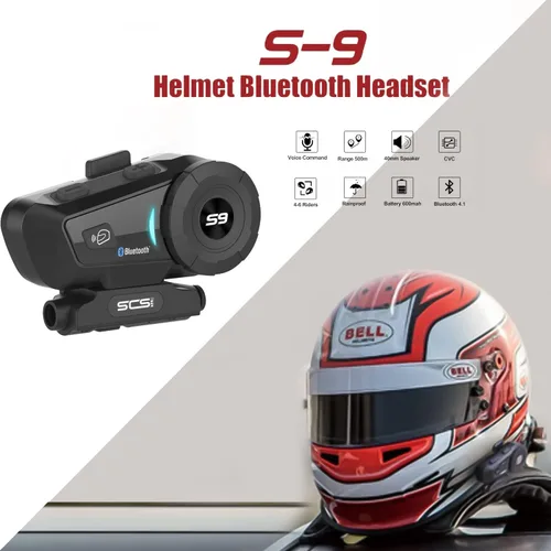 Miniatura 2 de S-9 - Auriculares Bluetooth para casco de motocicleta de 6,561.7 ft, 6 intercomunicadores, auriculares Bluetooth para motocicleta con cancelación