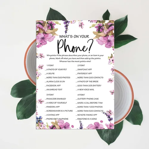 Miniatura 6 de Paquete de 50 tarjetas florales de Whats On Your Phone Bridal Shower Juego de despedida de soltera