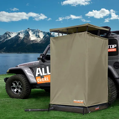ALL-TOP Toldo Cuarto de Ducha con Tapete de Piso Plegable, 3.3 pies x 3.3 pies, Refugio Privado Baño con Techo, Luz LED, Tubo de Drenaje, Baño