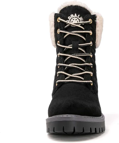 Miniatura 4 de GLOBALWIN Botas de tobillo acolchadas para mujer, botas de combate de moda, con cordones, tacón bajo, botines de piel cálida para mujer