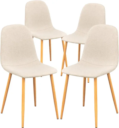 Miniatura 10 de FurnitureR Juego de 4 sillas de comedor, asiento de comedor tapizado de tela de felpilla con patas de metal resistentes, sillas laterales de Beige