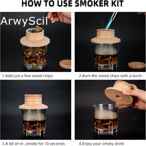 Miniatura 4 de Kit de Ahumador de Cócteles con Antorcha, Kit Infusor a la Antigua para Fiesta, 6 Sabores para Cóctel, Whiskey, Bourbon para Amantes del Ahumador