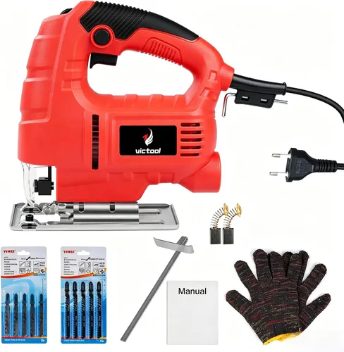 Sierra de calar con cable, kit de herramientas de sierra de calar eléctrica de 800 W con 6 velocidades 0-2800 RPM, corte biselado de 0° a 45° con