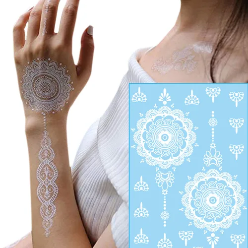 Miniatura 2 de Tatuajes de henna, tatuajes temporales de henna, calcomanías de tatuaje impermeables blancas para mujeres, bodas, fiestas, festivales y proveedores
