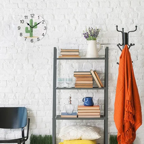 Miniatura 4 de senya Reloj de pared redondo de cactus del desierto, pintura al óleo silenciosa sin tictac, decorativo para el hogar, oficina, escuela, arte
