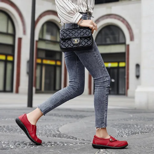 Miniatura 6 de TERRIKAT Mocasines clásicos casuales de cuero para mujer, con puntera tipo mocasín, cómodos para caminar, zapatos de trabajo ligeros