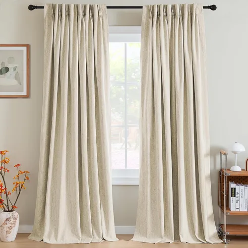 Miniatura 3 de H.VERSAILTEX Cortinas opacas plisadas completas de lino con mezcla de felpilla de 84 pulgadas, 2 paneles para dormitorio, aislamiento térmico