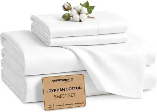 Miniatura 39 de SGI bedding Sábanas 100% algodón egipcio tamaño individual – Sábanas refrescantes, ropa de cama blanca suave y transpirable, ropa de cama de lujo