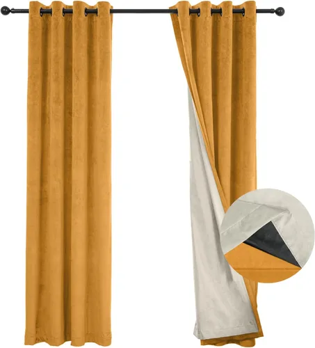 Miniatura 8 de Cortinas 100% opacas de terciopelo con forro de 63 pulgadas de largo, 2 paneles para sala de estar, aislamiento térmico, ahorro de energía