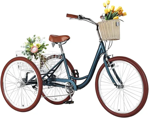 Miniatura 9 de Triciclos para adultos para adultos, triciclos para adultos de 7 velocidades, bicicleta de 3 ruedas de 20/24/26 pulgadas con canasta, bicicletas