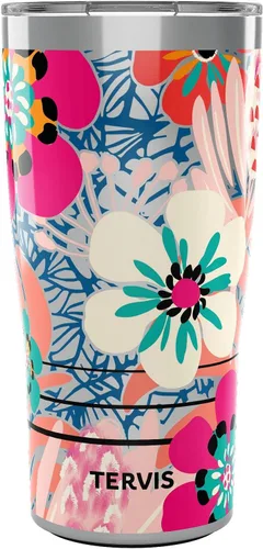 Tervis Traveler Bright Wild Blooms - Vaso aislado de triple pared para viaje mantiene las bebidas frías y calientes, 20 onzas, acero inoxidable