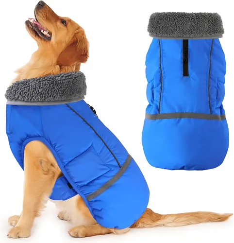 Miniatura 19 de Dogcheer Abrigo cálido para perro, ropa de invierno con cuello polar, chaqueta reflectante para mascotas, ropa para clima frío, chaleco impermeable