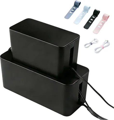 Juego de organizador de cables 1L+1 pequeño con 4 bridas de silicona, caja de organización de cables de 2 piezas, organizador de cables de tapa