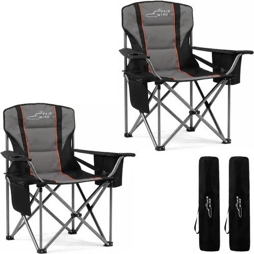 FAIR WIND Juego de 2 sillas de camping totalmente acolchadas de gran tamaño, juego de sillas de césped resistentes con soporte lumbar ajustable,