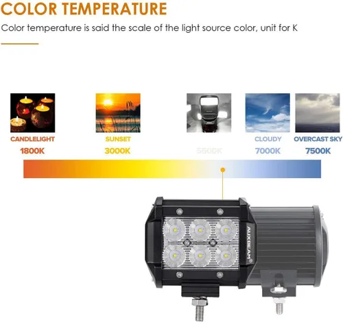 Miniatura 5 de Auxbeam Barra de luz LED de 4 pulgadas, 18 W, 18 W, haz de inundación, luz de conducción todoterreno para SUV, ATV, UTV, camiones, camionetas