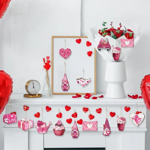 Miniatura 3 de 24 adornos colgantes rosados de San Valentín – Sobre de corazón para tartas de autos, regalos de rociadores enanos para decoración del día de San