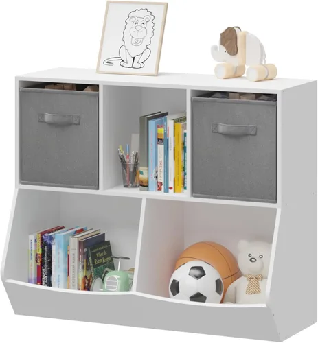 Miniatura 8 de Estantería para niños, estante para libros para niños con cajones de tela plegables, organizador de almacenamiento de juguetes, estantería