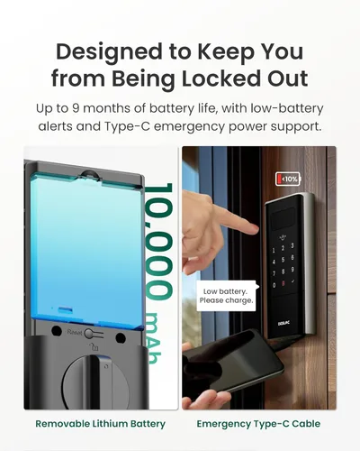 Miniatura 7 de DESLOC Smart Lock K140 Plus con reconocimiento de vena de palma, cerradura de puerta de entrada sin llave con cerrojo de teclado, control