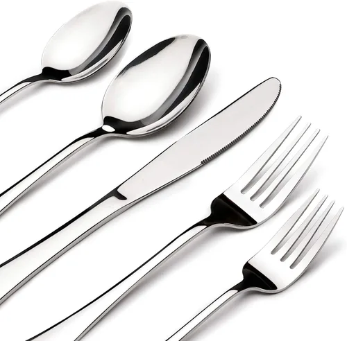 Miniatura 8 de Juego de cubiertos para 8, 40 piezas de cubiertos de acero inoxidable resistente, incluye cuchillo de carne, tenedor y cuchara, apto