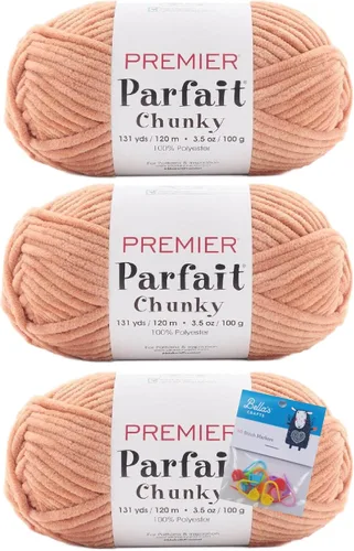 Miniatura 23 de Premier Yarns Parfait - Paquete de 3 unidades de felpilla gruesa de 3.5 onzas, peso supervoluminoso, paquete de 3 unidades con soportes para puntada