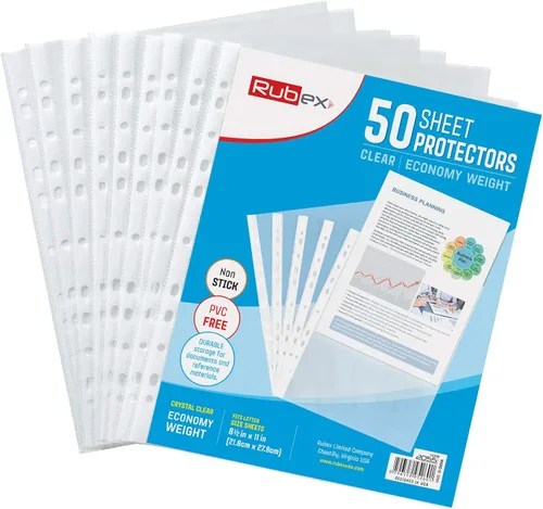 Rubex Protectores de hojas de 8.5 x 11 pulgadas, fundas de plástico reforzadas con 11 agujeros para carpetas de 3 anillas, carga superior, 9.25 x