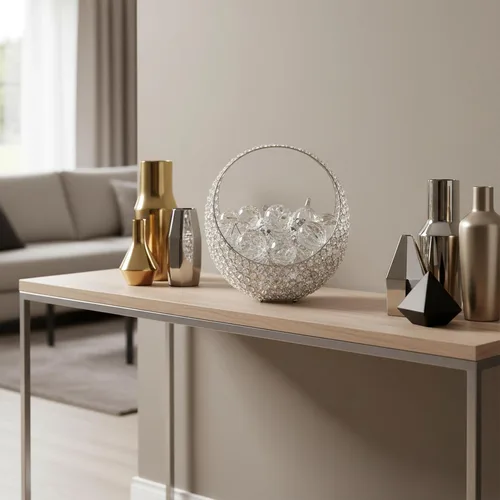 Miniatura 6 de Modern Day Accents 5732 Anillo SM - Cesta de anillo de cristal plateado, decoración de mesa, decoración de casa, cuenco, centro de mesa de cocina