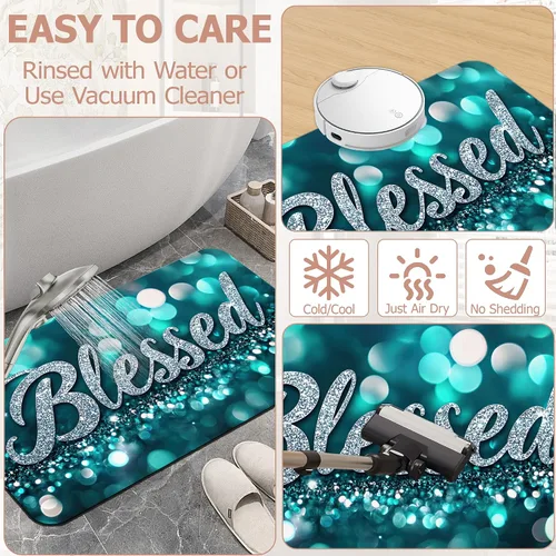Miniatura 6 de Tapete de baño antideslizante, decoración de baño con purpurina bendita, tapete de baño plateado de diatomeas de secado rápido, absorbente, alfombra