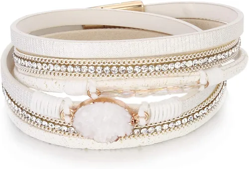 Miniatura 264 de FANCY SHINY - Pulsera de cuero estilo bohemio, pulsera de cuentas de cristal con cierre magnético, regalos de joyería para mujer