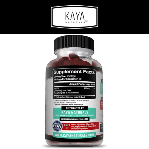 Miniatura 2 de Kaya Naturals - Aceite de krill antártico de 500 mg con Omega 3, EPA, DHA, fosfolípidos y suplemento de astaxantina - Vitamina para el cerebro