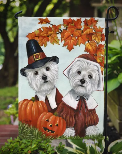 Miniatura 580 de Caroline's Treasures PPP3090GF - Bandera decorativa para jardín de bulldog inglés y otoño, para exteriores, patio, flores, tamaño de jardín
