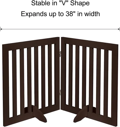 Miniatura 6 de unipaws Puerta para mascotas independiente de 24" de altura para perro y gato, puertas de madera para perros para entrada, escaleras, valla plegable