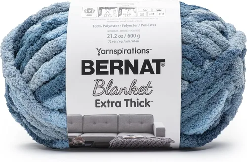 Miniatura 43 de Bernat - Hilo para manta extra grueso color niebla azul - 1 paquete de 21.12 oz/598.74 g - 100% poliéster - #7 Jumbo - 72 yardas - Hilo grueso