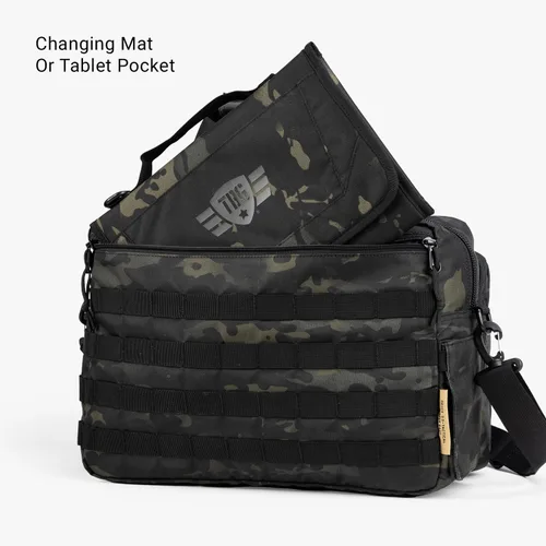 Miniatura 3 de Tactical Baby Gear Bolsa de pañales táctica de 4ª generación para papás con cambiador incluido, correas para cochecito Multicam Black