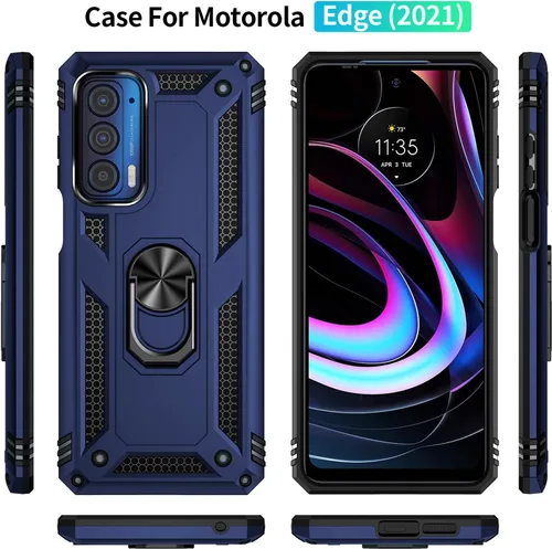 Miniatura 2 de Funda para Moto Edge 2021, con protector de pantalla, [grado militar] probada en caídas de 16 pies, funda protectora magnética con función atril Azul