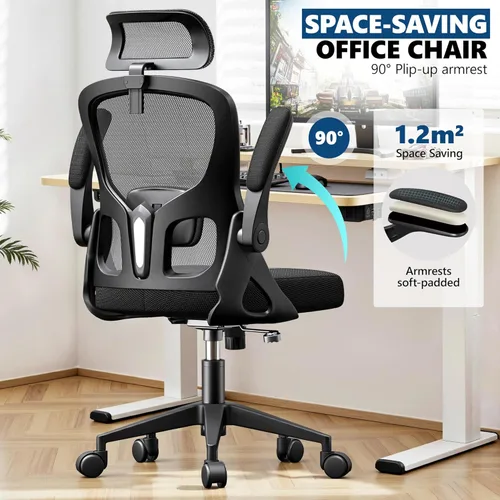 Miniatura 6 de Silla de oficina ergonómica, silla de escritorio de malla con reposacabezas ajustable y soporte lumbar, silla de computadora con ruedas con Negro