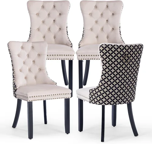 Miniatura 131 de Juego de 2 sillas de comedor tapizadas de terciopelo, sillas laterales de cocina de estilo moderno con ribete de cabeza de clavo y patas de madera