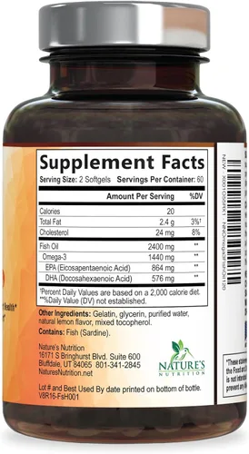 Miniatura 9 de Suplementos de aceite de pescado Omega 3 – 2400 mg de aceite de pescado por porción – Omega-3 de triple fuerza con ácidos grasos EPA y DHA – Apoyo