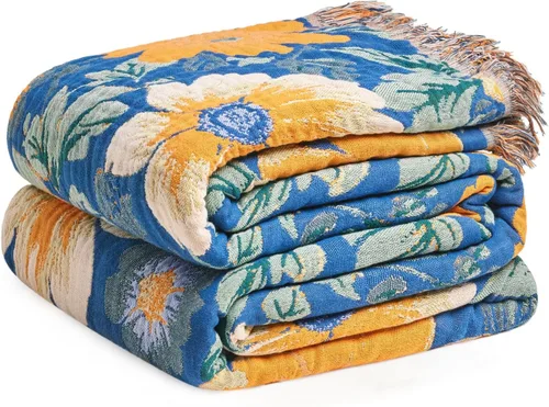 Miniatura 38 de Manta Decorativa Bohemia - Mantas Decorativas de Algodón 100% Suave y Transpirable, 50"x60" Colcha de Algodón Muselina Ligera de 4 Capas, Estampado