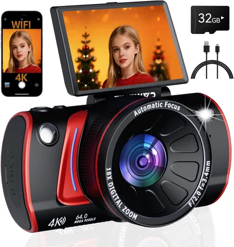 Miniatura 10 de Cámara digital 8K para fotografía, cámara de vlogging WiFi de 92MP para pantalla frontal y trasera, zoom digital 18X, cámara de apuntar y disparar