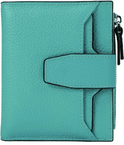 Miniatura 24 de Cartera de cuero con bloqueo RFID para mujer, pequeña, compacta, doble cremallera, con ventana para identificación