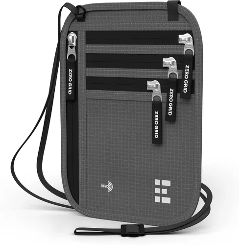 Miniatura 46 de Cartera para el cuello para viajes y pasaporte con bloqueo RFID, delgada y fácil de ocultar, bolsa de viaje de nailon para hombres y mujeres