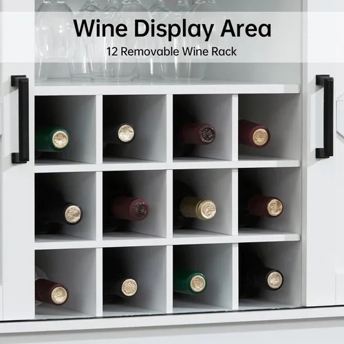 Miniatura 5 de Gabinete de buffet con almacenamiento, armario grande de 54 pulgadas para bar de vino y café con puertas correderas de granero, estante para vino