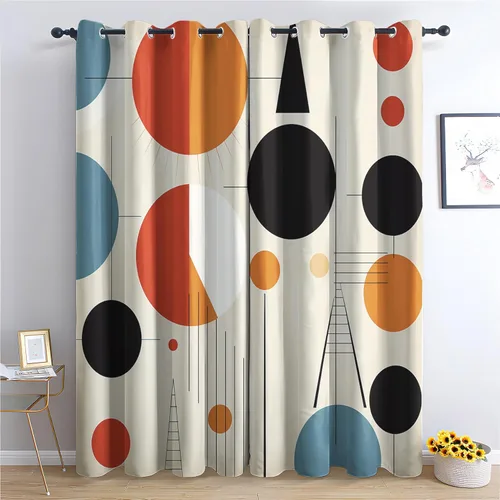 Cortinas de mediados de siglo para decoración de dormitorio, de 63 pulgadas de largo, diseño geométrico de círculos abstractos retro, cortinas
