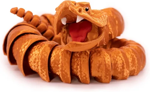 Miniatura 9 de Serpiente de cascabel articulada impresa en 3D sonajero serpiente sensorial con cola de traqueteo (pequeño, bronce)