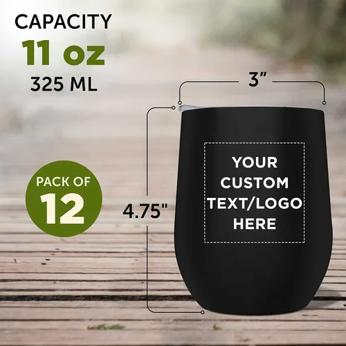 Miniatura 5 de Largo - Vasos de vino personalizados sin tallo con tapas, juego de 6, paquete a granel personalizado, perfecto para vino, cócteles y otras bebidas