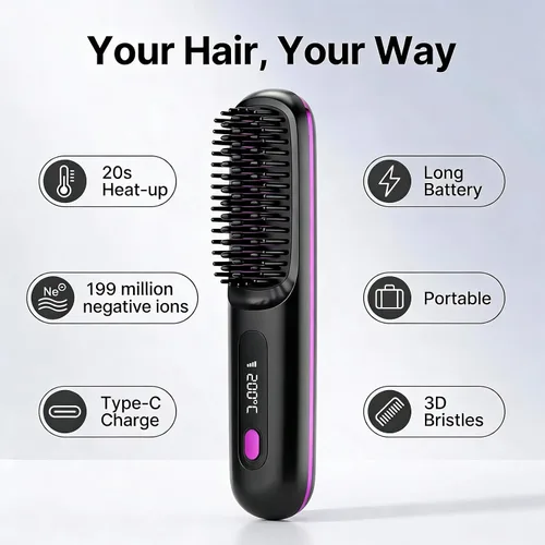 Miniatura 2 de Go Brush 2026 actualizado - Pro para cabello corto - Cepillo alisador inalámbrico con calor rápido, 3 ajustes de temperatura, cuidado iónico