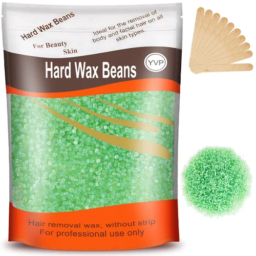 Cuentas de cera dura para depilación brasileña, cera de perlas en casa para bikini, cara, cejas, piernas, 10.58 oz (10 onzas) con 10 espátulas de