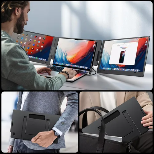 Miniatura 7 de KYY Extensor de pantalla para laptop de 15.6 pulgadas, monitor portátil FHD IPS de 1080P, un cable USB-C triple monitor, pantalla de viaje dual