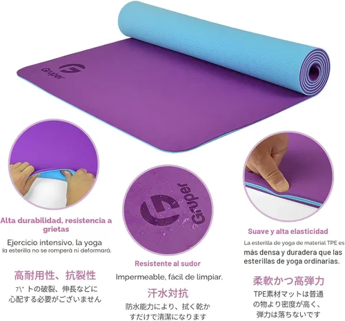 Miniatura 4 de Tapete de yoga antideslizante, ecológico, con funda de transporte, tapete de yoga profesional para mujeres, tapete de entrenamiento para el hogar