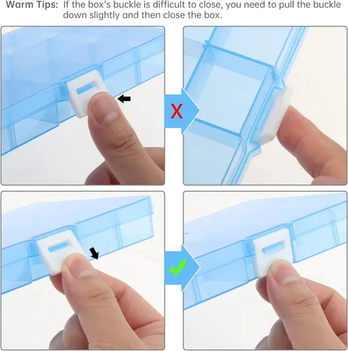 Miniatura 5 de 1 caja organizadora de plástico de 6.7 x 3.9 in con divisores ajustables, caja de almacenamiento de joyas para suministros de oficina, cuentas, Azul
